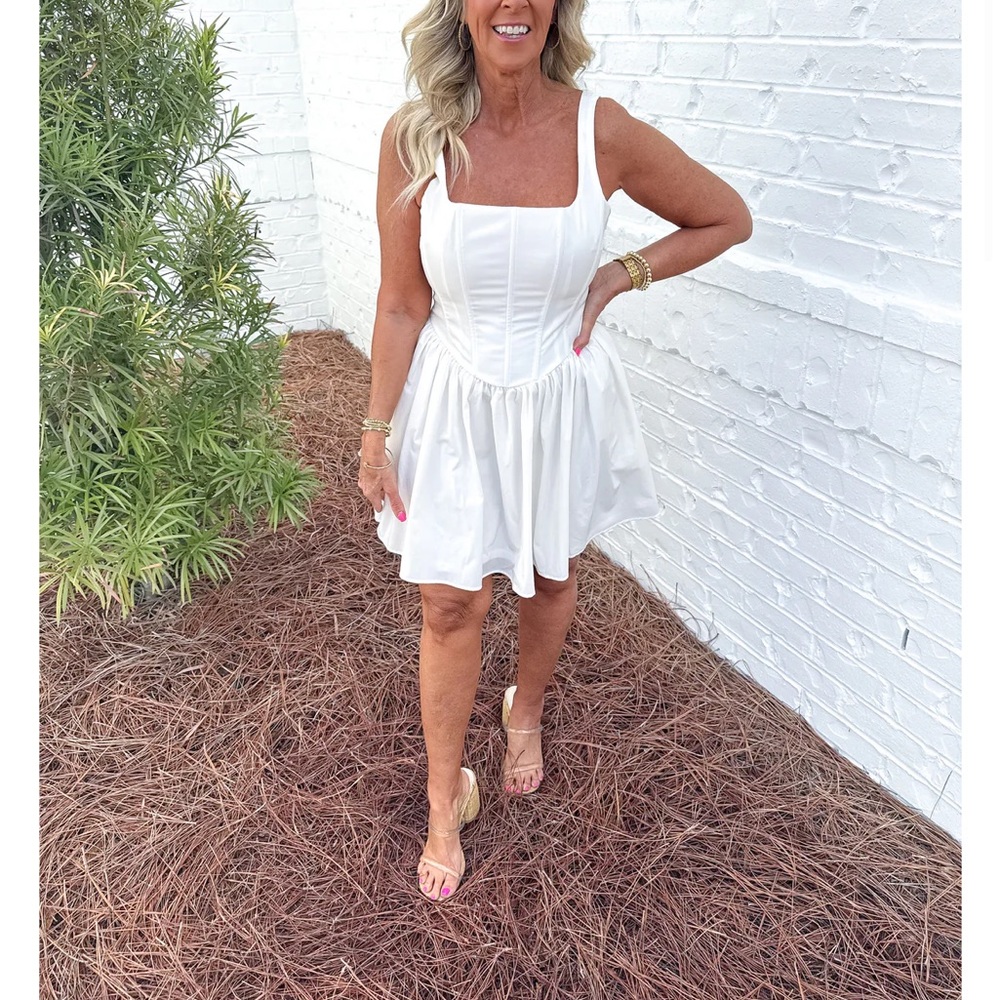 Women's White Square Neck Corset Dress